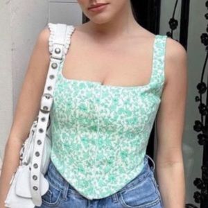 Zara Green and White Floral Top